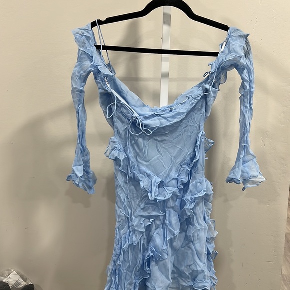 Shona Joy Layla Long Sleeve Ruffle Mini Dress in Sky - Picture 7 of 9